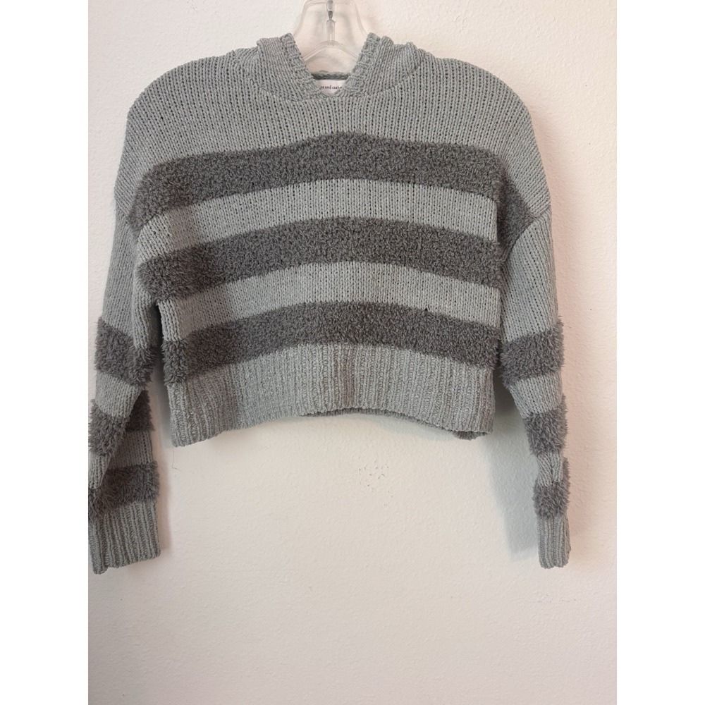 Cupcakes and Cashmere Sweater Women's Crop Hooded Green Striped Y2K 90s